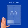 Diagram archu A4 s obdélníkovými štítky o rozměrech 96 × 50,8 mm ve dvou sloupcích a rukou vlevo dole?