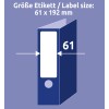 Obrázek zobrazuje specifikaci velikosti štítku pro pořadač s rozměry 61 x 192 mm.