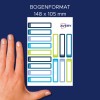 Srovnání velikosti s rukou, Článek: RESMI30G, jeden list štítků pro označení tužek, formát: 10 x 50 mm, barva: ?